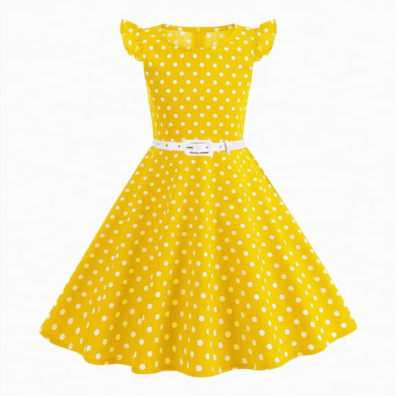 NOLDARES Toddler Girls Short Sleeve Dresses Collared Dress Solid Color Playwear Outfit(Yellow,5-6 Years)