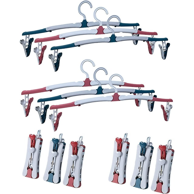 Paquete de 6 perchas de viaje – Perchas portátiles plegables para ropa de bebé con clips, perchas para pantalones con clips, tendedero para viajes (rojo y azul) Excelente Rendimiento