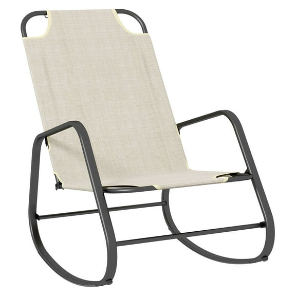 Light Brown Rocking Chair - Outdoor Patio Rocker, Steel Frame, Sling Fabric, 242lbs Capacity