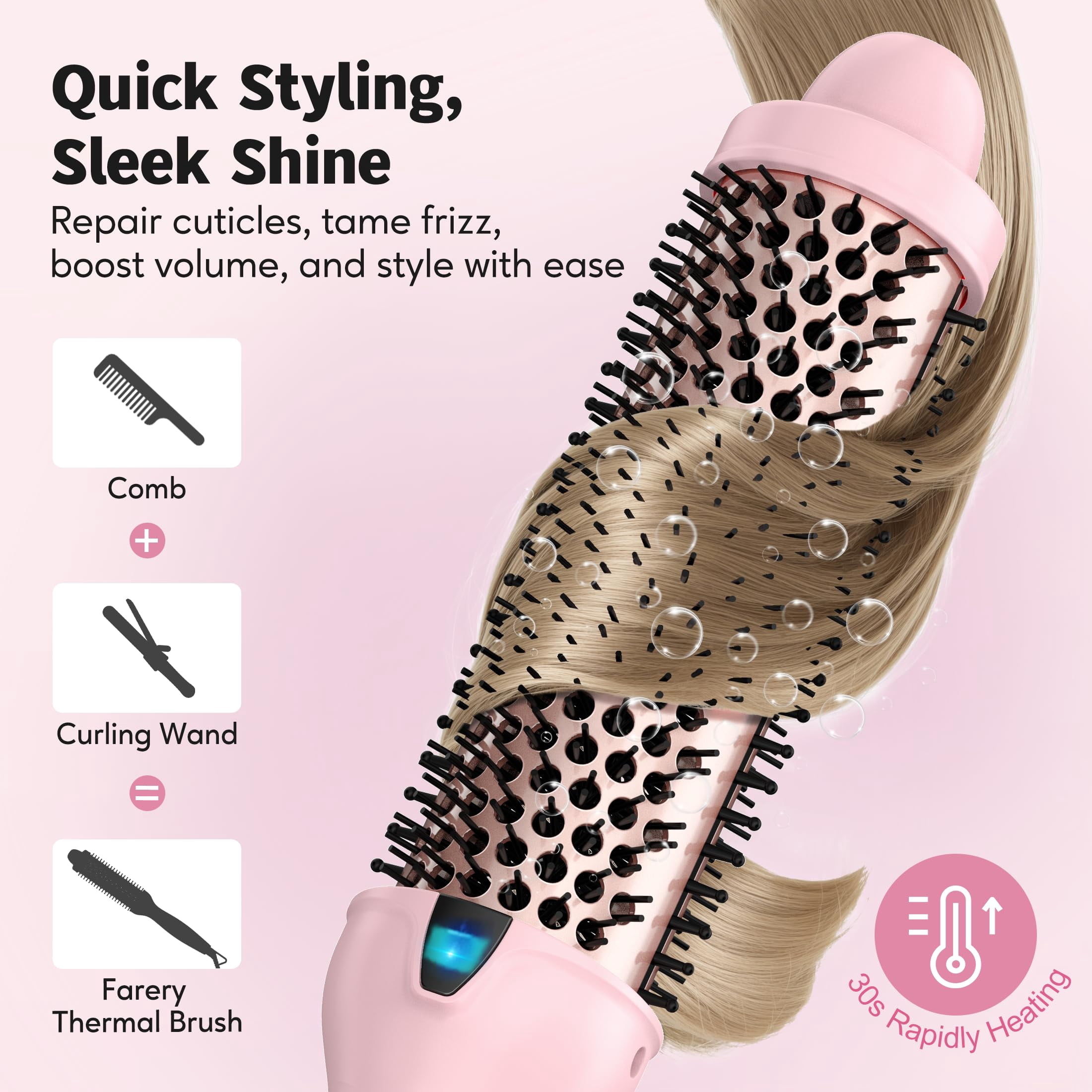 FARERY Thermal Brush 1.5" Long Barrel Hot Curling Wand, Heated Round Brush for Big Bouncy Curls