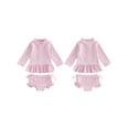 thumbnail image 2 of BemeyourBBs Toddler Baby Girl 2 Piece Swimsuit Set Infant Girls Bathing Suit Long Sleeve Rash Guard Swimwear Frill Mock Neck Eyelet Hollow Out Zipper Swiming Tops Bottoms Bikini Set Summer Beachwear, 2 of 8