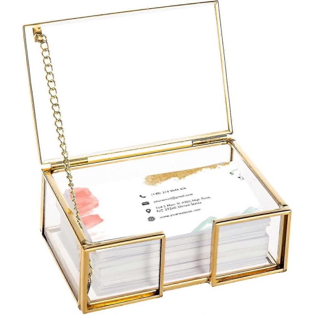 Clear Gold Glass Business Card Box With Lid Name Card Display Business Card Organizer Container Collection Cards Box Storage For Office Deskto