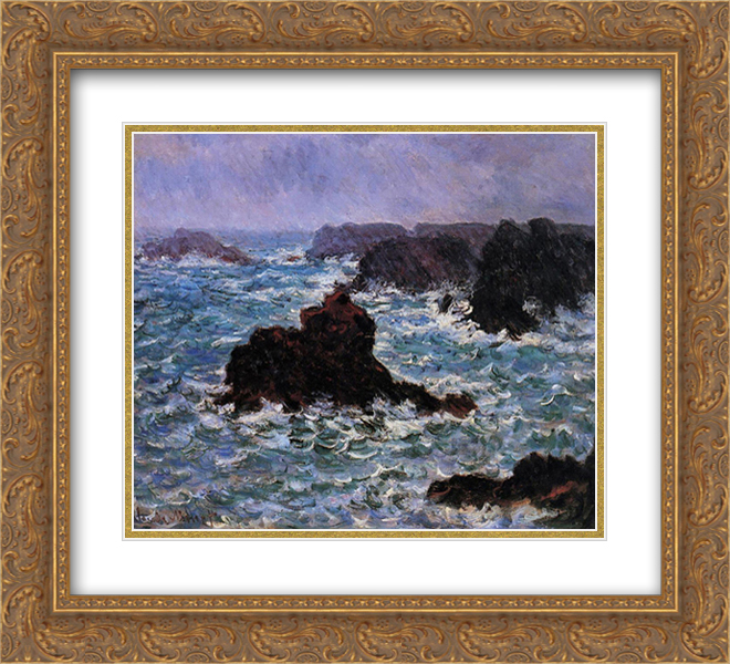 Claude 2x Matted 24x20 Gold Ornate Framed Art Print 'BelleIle, Rain Effect'