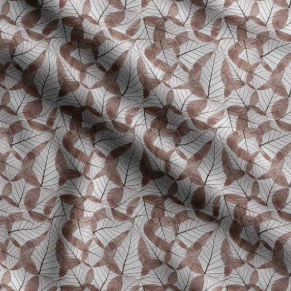 Soimoi Leaves Printed, Poly Canvas Fabric, Decor Sewing Fabric by The Yard 56 Inch Wide,Decorative Fabric for Curtains Tote Bags, White & Brown