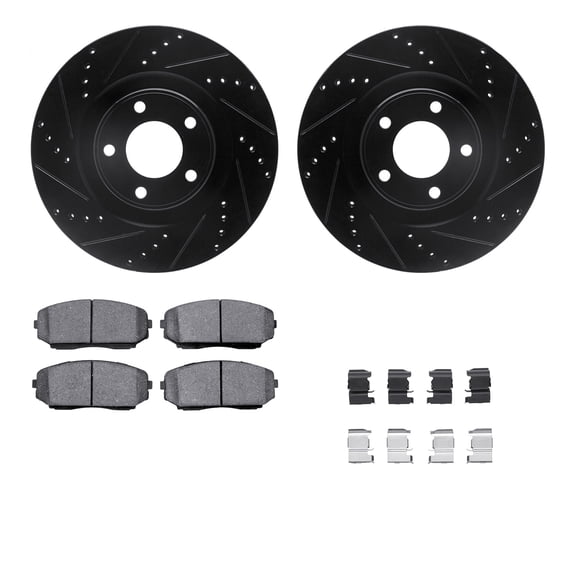Dynamic Friction Company Front Brake Rotors-Drilled and Slotted-Black with 5000 Advanced Brake Pads includes Hardware 8512-54188