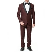 Adam Baker Men's 9-3409 Slim Fit One Button Satin Shawl Collar Tuxedo Suit - Burgundy - 42 Regular