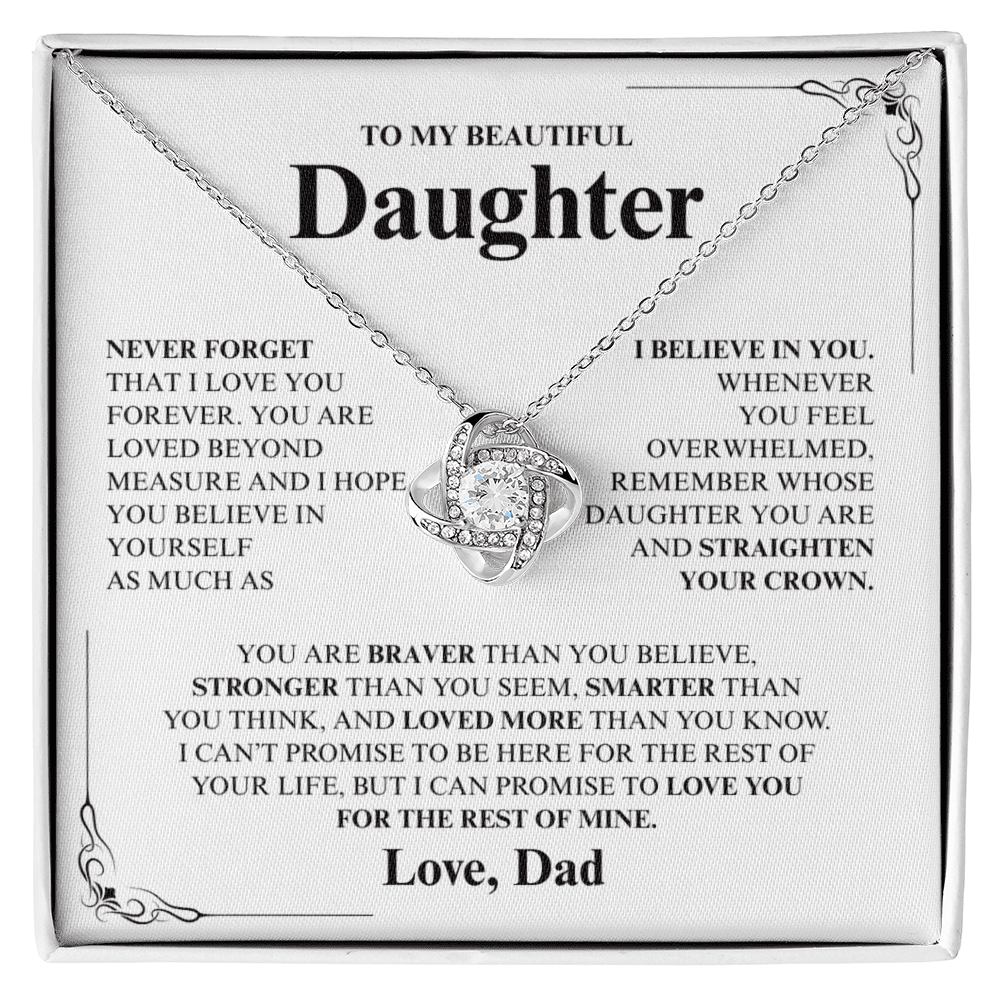 To My Daughter From Dad Never Forget Necklace, Gold Love Knot Necklace