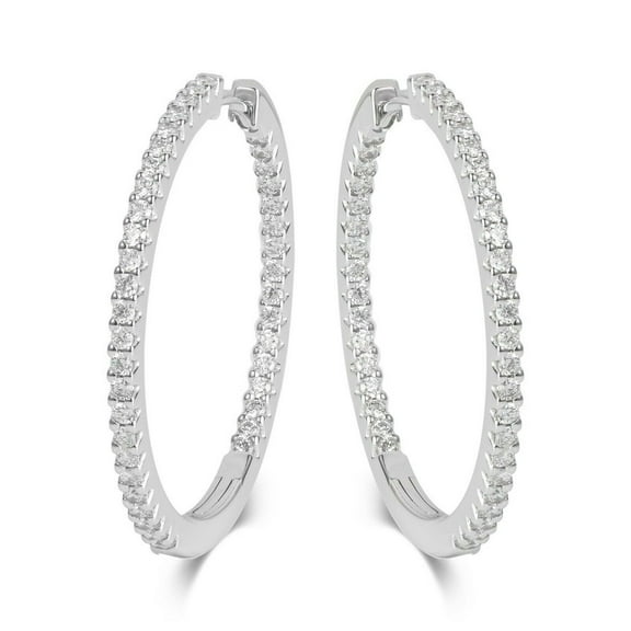 1CT Natural Diamond (I-J,SI1) Round Hoop Earring 14K White Gold Fine Jewelry for Women Gift