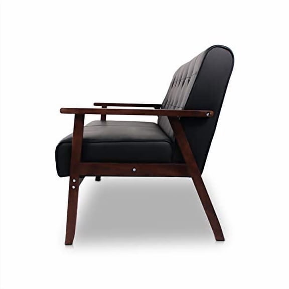 JIASTING Mid-Century Modern Solid Loveseat Sofa Upholstered Faux Leather Couch 2-Seat Wood Armchair Living Room/Outdoor Lounge Chair, Waiting Room Sofa, 50”W