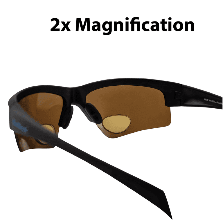 Bluwater Polarized Bifocal 2 Sunglassess Matte Black Frames +2.0 Magnification Brown Lens