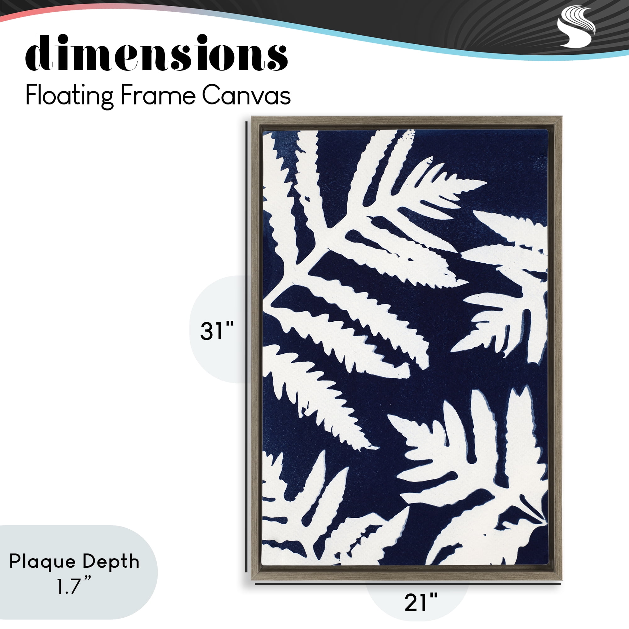 Stupell Industries White Ferns on Indigo Brown Framed Floater Canvas Wall Art, design by Lynn Byrd