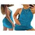 thumbnail image 5 of Robe Tricotée d'Été Couleur Unie Sans Manches Licou Dos Nu Jupe Femmes Slim, 5 of 5