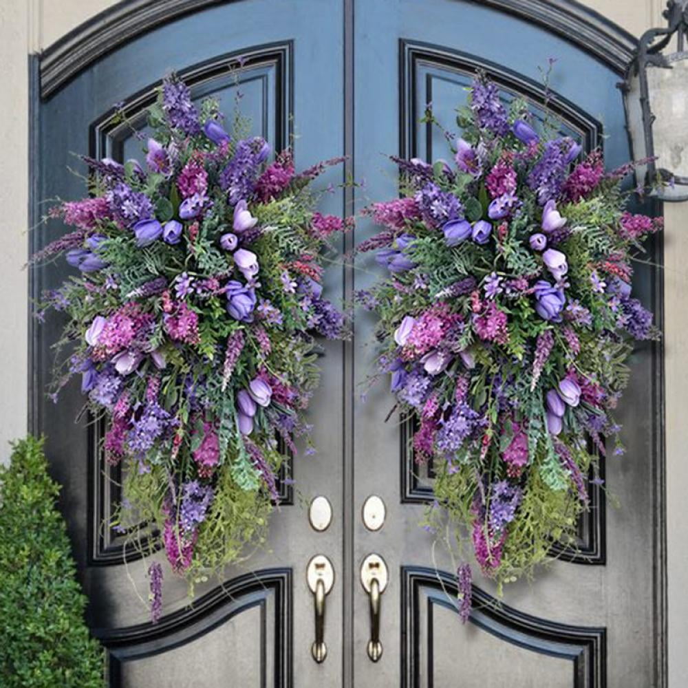  CIR OASES 22inch Artificial Spring Wreath Lavender with  Colorful Flowers,Green Leaves for Front Door Home Wall Party Decor : Home &  Kitchen