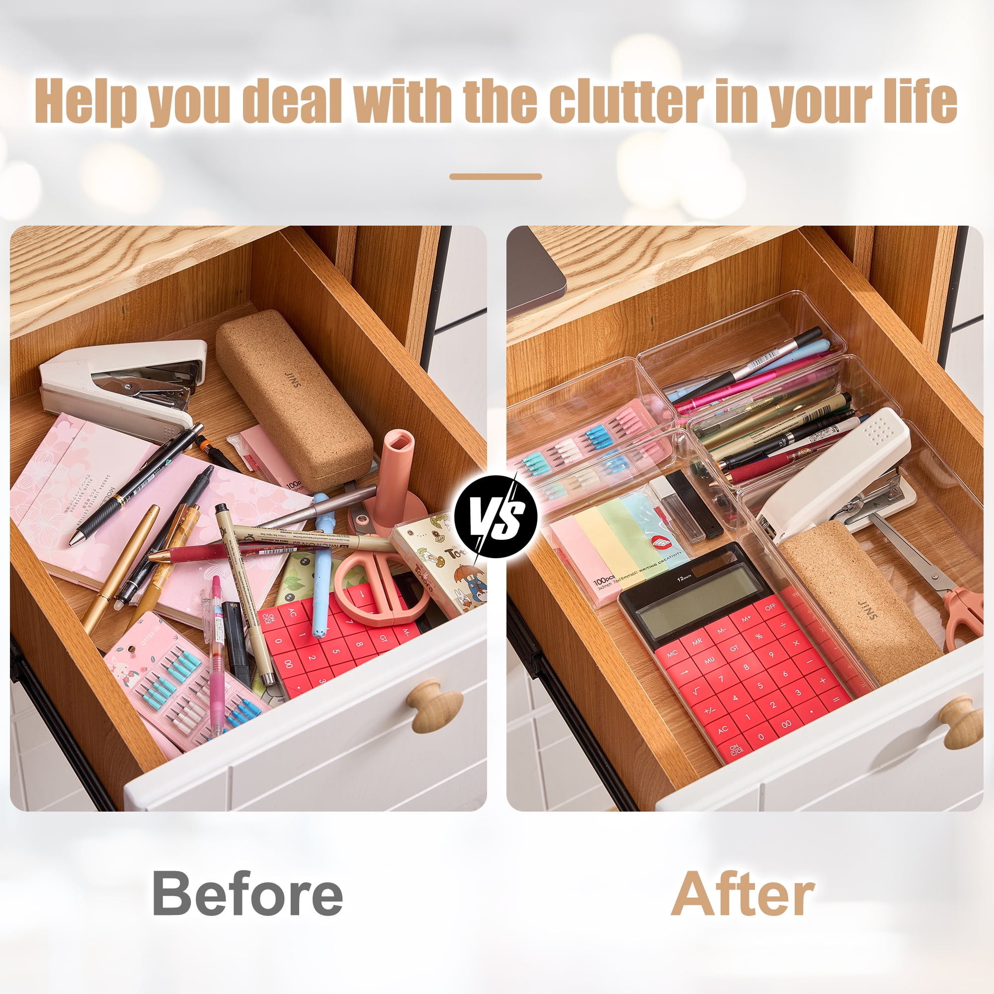 Clear Drawer Organizer Set for Office Storage