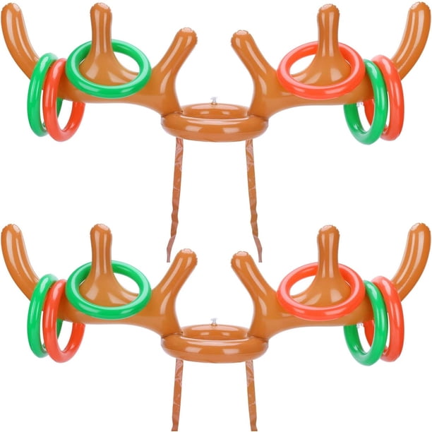 Juegos de fiesta de Navidad Juego de lanzamiento de anillos de reno (paquete de 2), juego de lanzamiento de anillos de asta de reno inflable para niños para fiestas de Navidad Juegos de renos Juegos
