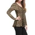 thumbnail image 4 of MODA NOVA Junior's Tops Long Sleeves Scoop Neck Casual Peplum Shirts L Brown, 4 of 6