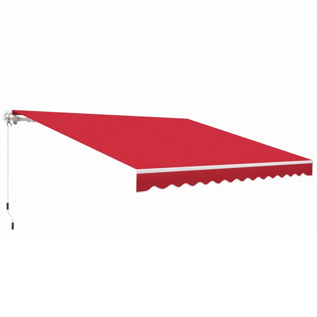 Outsunny Retractable Awning Manual Sun Shade Shelter Wine Red