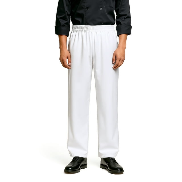 TOPTIE Pantalon de Chef Classique Ample Blanc avec Taille à Cordon Uniforme de Travail de Restaurant