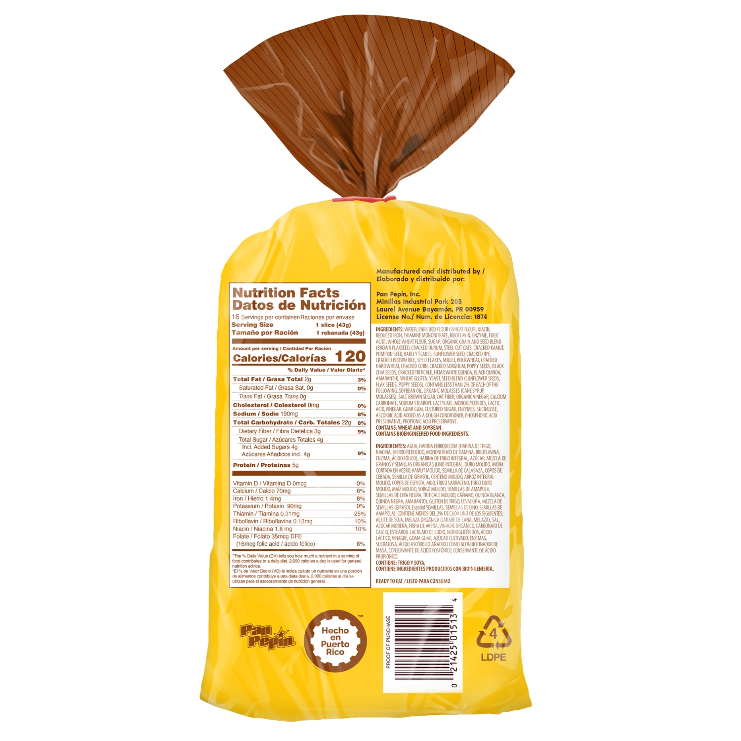 Pan Pepin, ParaBien, Al Grano, Sliced Sandwich Bread Loaf, 24 oz, Shelf Stable