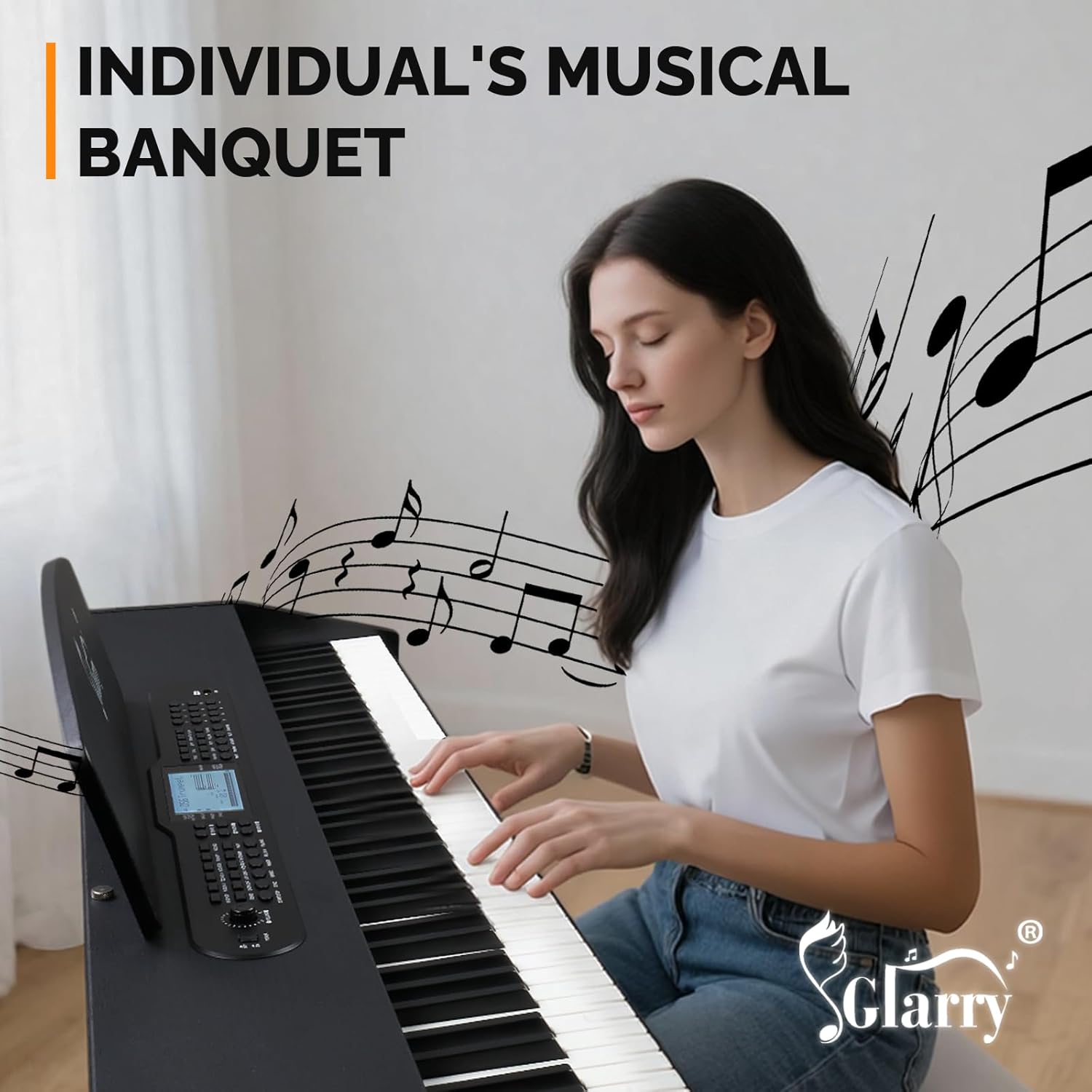 GLARRY Digital Piano 88 Keys Heavy Hammer Keyboard, with LCD Display and Headphone, Triple Pedals, Beginner Friendly, Supports MIDI Connect, Classic Upright Design (Matte Black)
