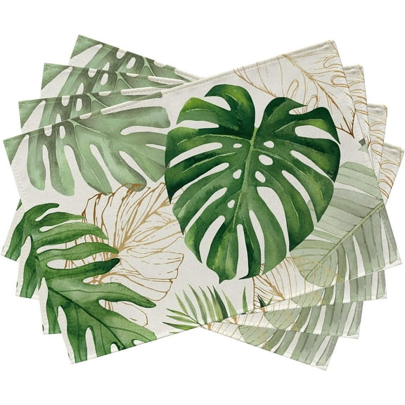 Spring Summer Palm Leaves Placemats Set of 4, Tropical Greenery Monstera Plant Dining Table Place Mats, Hawaii Seasonal Kitchen Decor Home Decoration 12 x 18 Inch