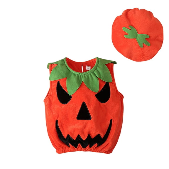 Gunia Baby Pumpkin Outfit Toddler Infant Girls Boys Halloween Costume Fleece Vest Tops Sets Hat 2Pcs Set,Size 0-3 Years