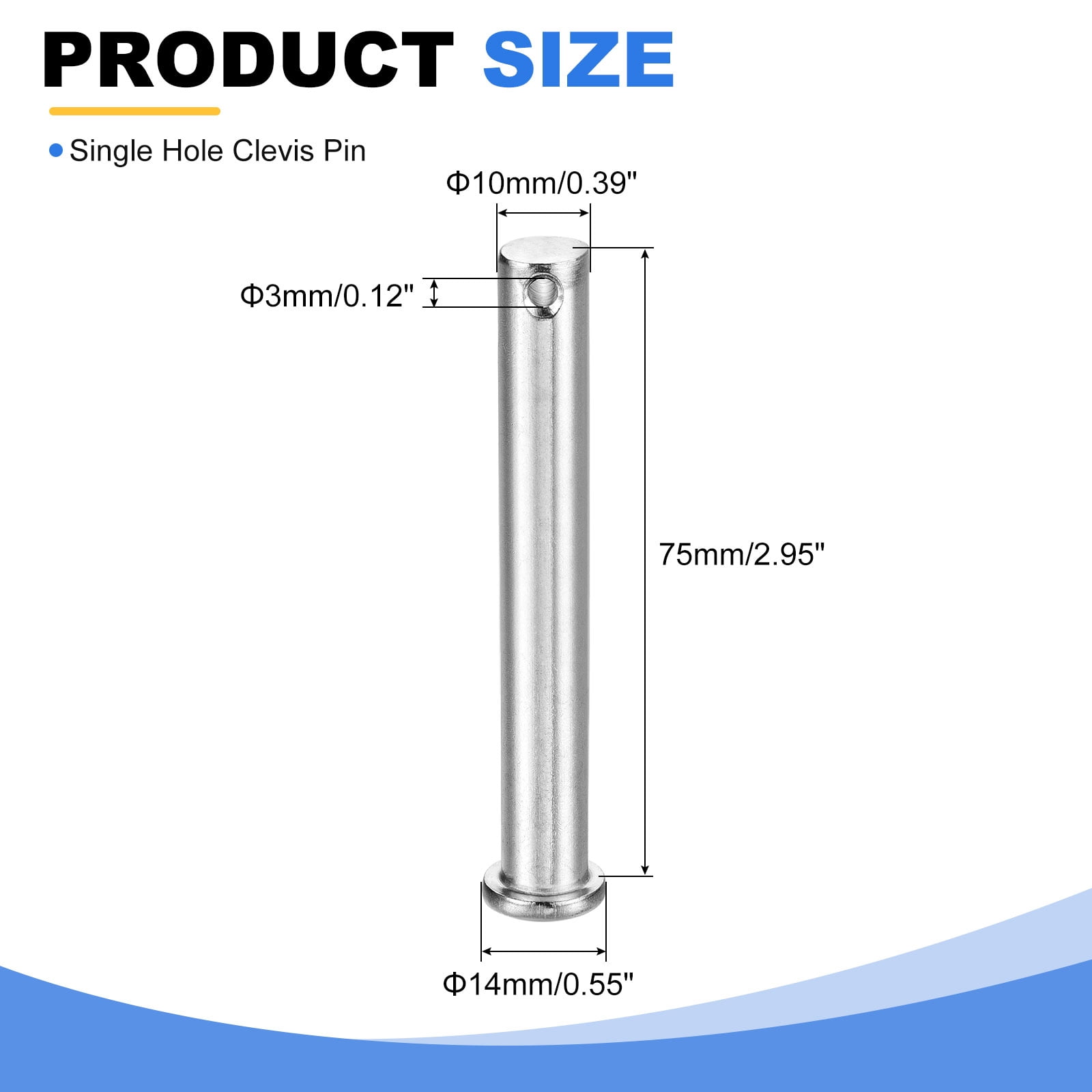 20Pcs M10 x 75mm Single Hole Clevis Pins, 304 Stainless Steel Flat Head Pin