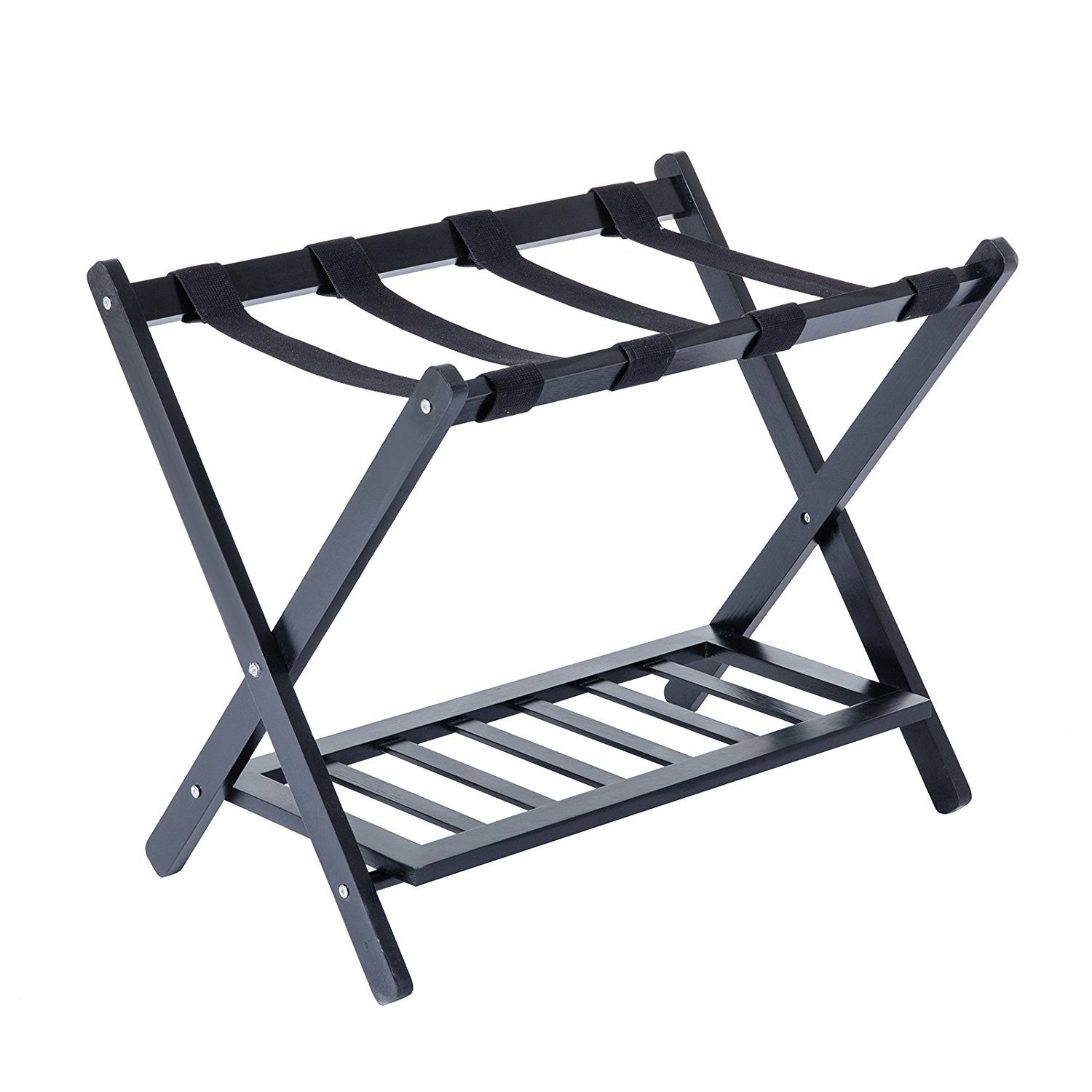 Uenjoy Black Wood Luggage Rack Folding Stand Shelf Storage Holder
