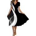 thumbnail image 1 of Gibobby Vestido largo de playa de verano para mujer Vestido casual de vacaciones de verano para mujer Vestido de playa Cuello en V Estampado Dobladillo grande Vestido (Gris,G), 1 of 5