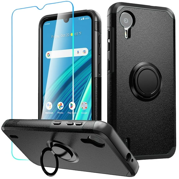 Case for Cricket Debut S2 Kickstand Hybrid with 360° Rotate Ring Stand Magnetic Hard PC TPU Shockproof   Screen Protectror Phone Cover fit Cricket Debut S2 - Black