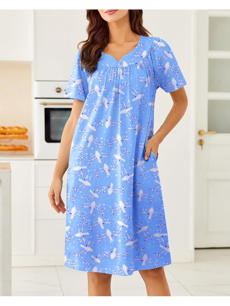 cotton muumuu dress walmart Loungees Border Print Cotton Lounge Dress/House Dress/Caftan