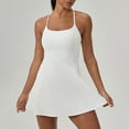 thumbnail image 2 of Htigea Womens Tennis Mini Dress with Built-in Bra Summer Spaghetti Strap Cross Back Workout Dress Solid Color Dance Exercise Tank Dresses White,XL, 2 of 9