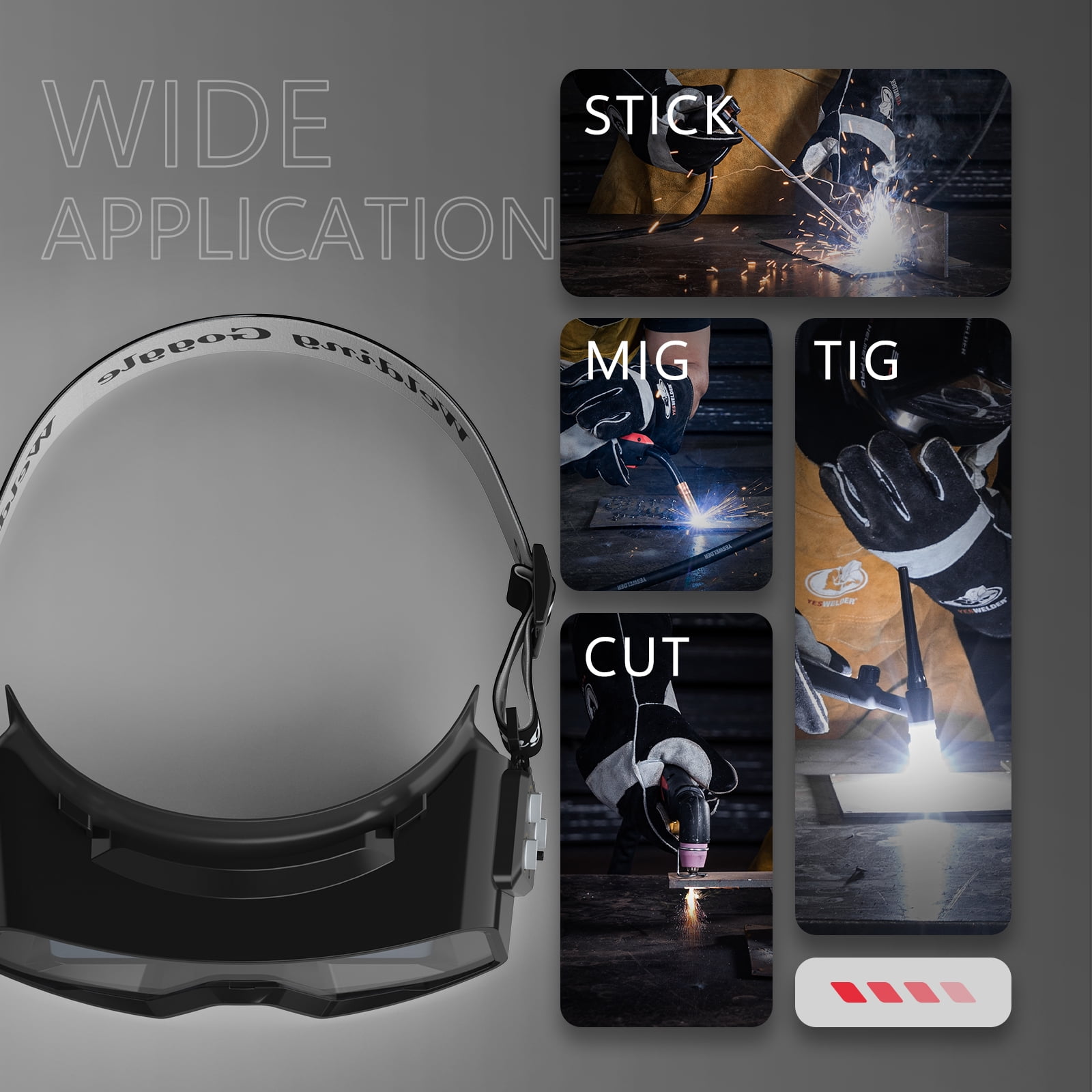 YesWelder True Color Auto Darkening Welding Goggles, Wide Shade Range with Grinding, TIG MIG ARC Plasma Cut