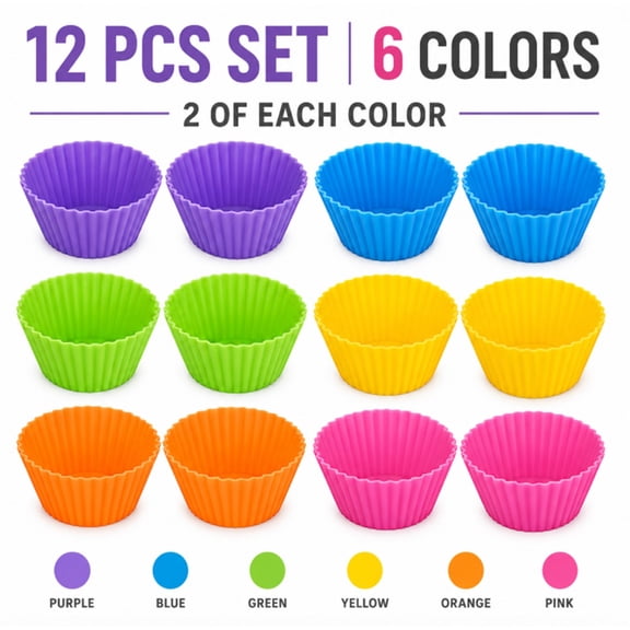12 Piece Silicone Cupcake Molds, Muffin Baking Cups for Baking and Dessert Prep, TIKA