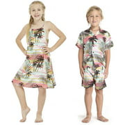 Matching Boy and Girl Siblings Hawaiian Luau Outfits in Various Patterns