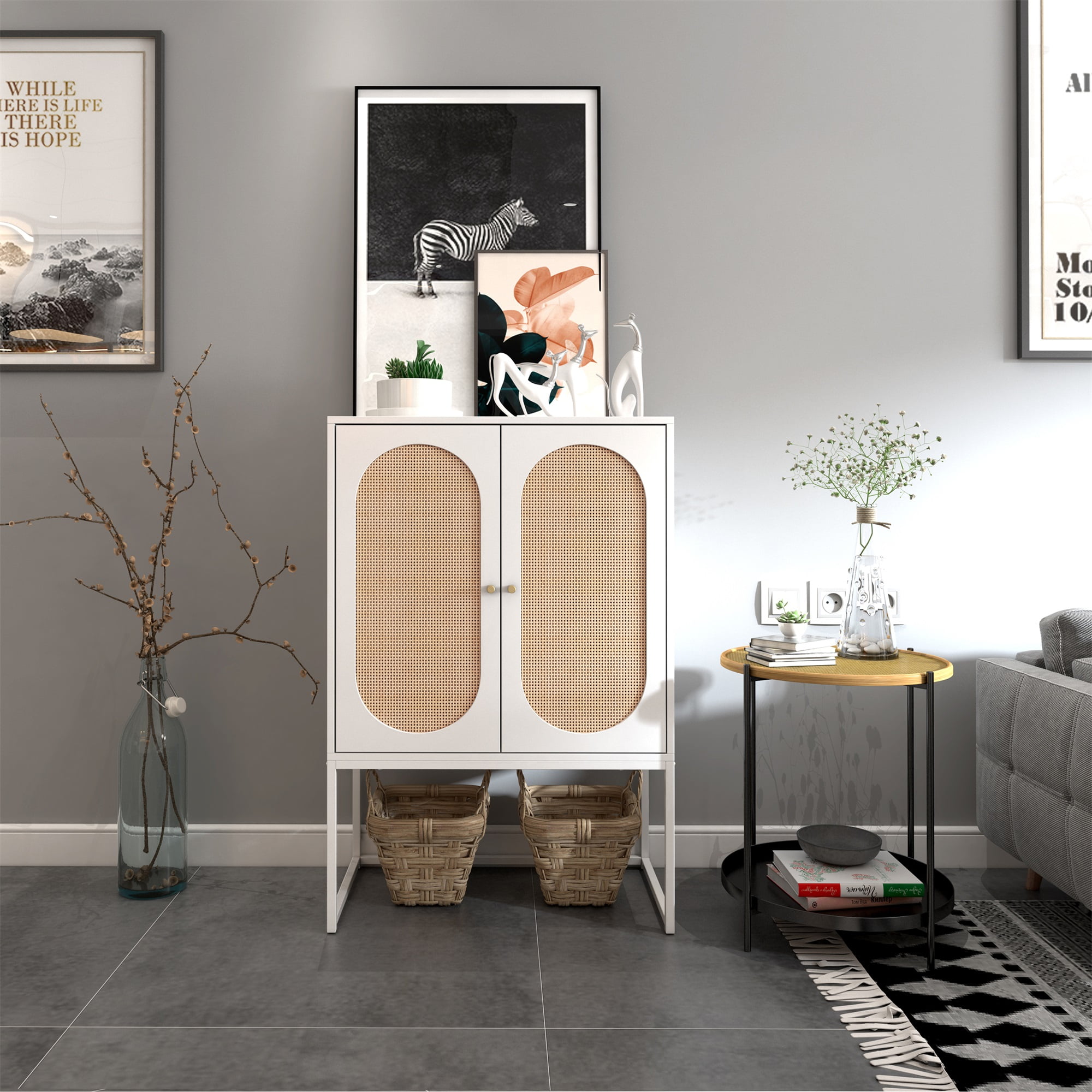 YYAo 2 Door Kitchen Cabinets, Easy Assembly Rattan Pantry Cabinets with Adjustable Shelf for Living Room Bedroom, White YYAo 2 Door Kitchen Cabinets, Easy Assembly Rattan Pantry Cabinets with Adjustable Shelf for Living Room Bedroom, White