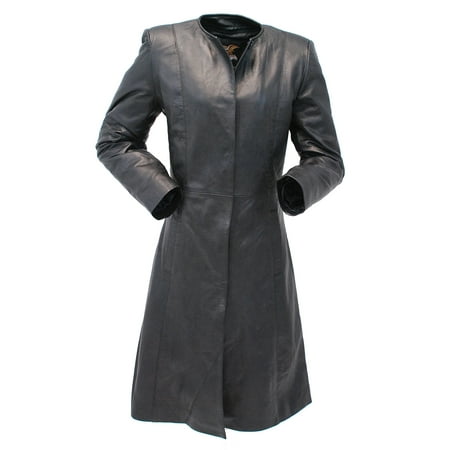 Racing Replica Leather Jacket - Collar Free Long Lambskin Leather Coat for Women #L1502398ZK