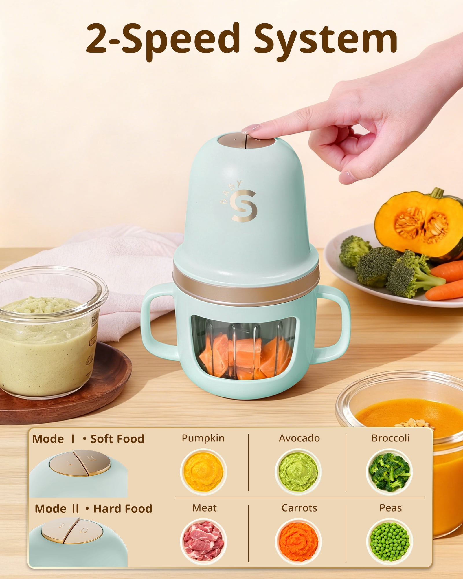 Baby Food Maker, SosekiBaby FM02 Baby Food Processor Set with Glass Bowl & 316L Stainless Steel Blades ,Baby Food Blender for Baby Puree, Meat, Vegatable,2-Speed Control, BPA-Free