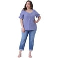 thumbnail image 3 of DARING DIVA Women's Plus Gingham Sweetheart V Neck Puff Short Sleeve Blouse 1X Royal Blue, 3 of 6