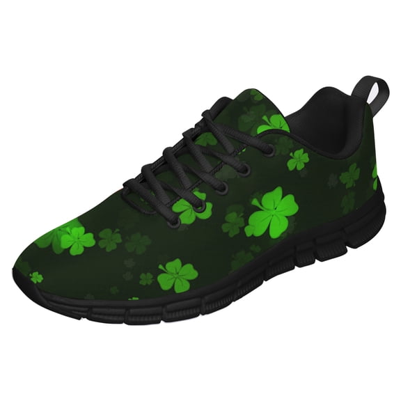 St Patricks Day Shoes for Women Breathable Running Sneakers Men Green Four Leaf Clover Shoes for Irish Festival Gift Black Size 3.5