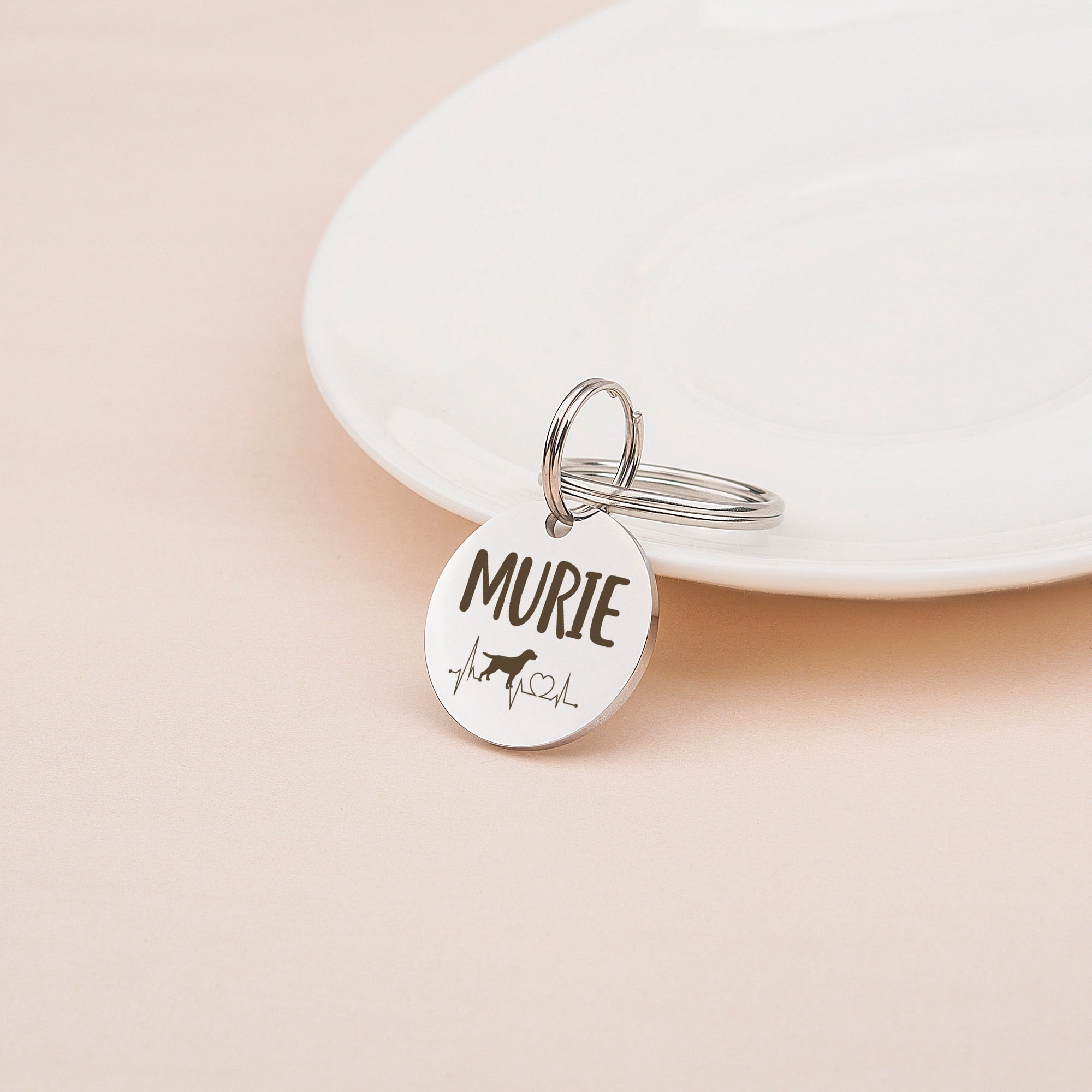 Anavia Metal Stainless Steel Round Name - EKG Birthday Holiday Christmas Engraved Dog Cat ID Tag, Silver