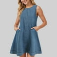 thumbnail image 2 of COMVALUE Women's Sleeveless Crew Neck A-Line Denim Dress Loose Casual Mini Jean Dresses 2026 (S, BU1), 2 of 9