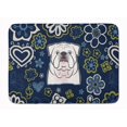 thumbnail image 1 of Carolines Treasures BB5071RUG Blue Flowers White English Bulldog Machine Washable Memory Foam Mat, 1 of 4