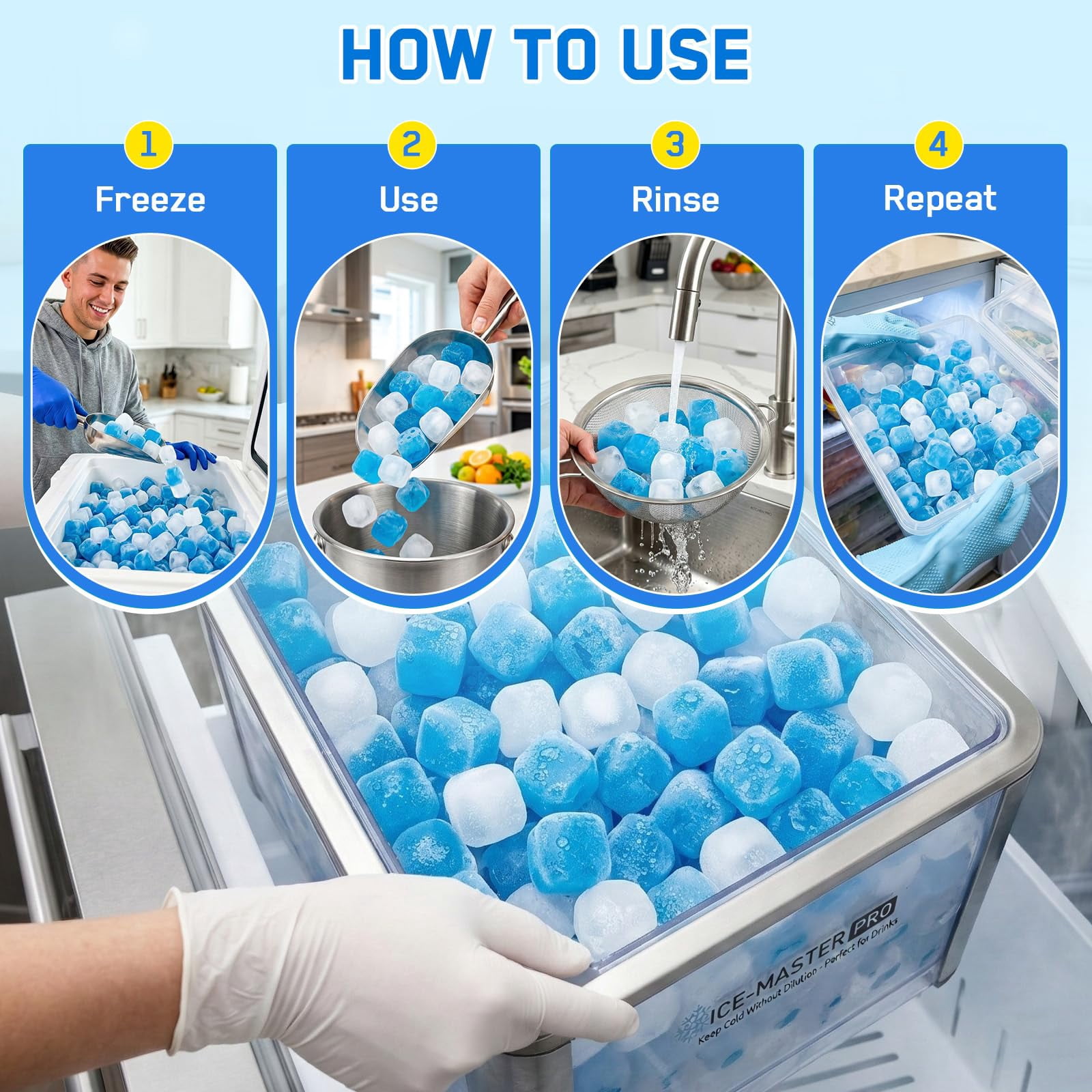 400 Pack Reusable Ice Cubes For Coolers Drinks  Plastic Cubed Packs Lunch Boxes Non-diluting Refreezable Outdoor Bath Coffee Bars Party Camping