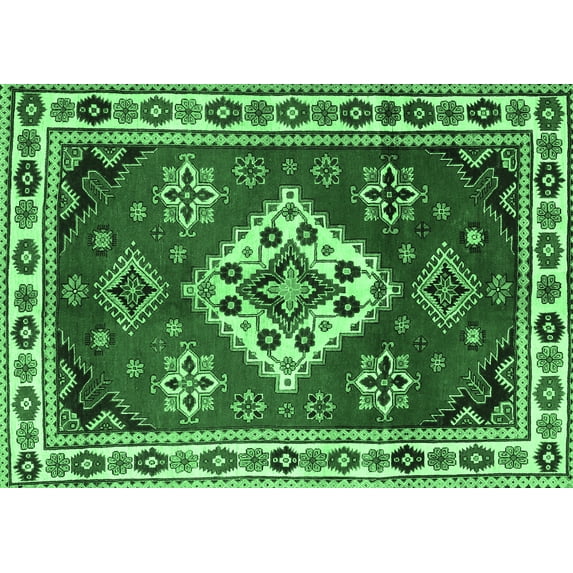 Ahgly Company Indoor Rectangle Geometric Emerald Green Traditional Area Rugs, 2' x 3'