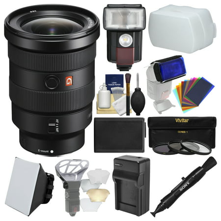 Sony Alpha E-Mount FE 16-35mm f/2.8 GM Zoom Lens with LED Light/Flash + Diffuser + Soft Box + Battery & Charger + 3 UV/CPL/ND8 Filters