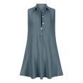 thumbnail image 7 of Lovzfmll Womens Summer Dresses, Womens 2024 Summer Breathable Mini Dress Flowy Casual Loose V-Neck Solid Color Lapel Sleeveless Button Up Open Chest Pleated Ruffled Dress Dark Blue XL, 7 of 7