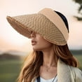 thumbnail image 2 of HJYCHN Women's Open Top Summer Straw Hat Wide Brim Sun For Outdoor Beach Travel Beige One Size, 2 of 4