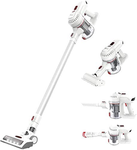 Dibea E19 Lightweight Cordless Vacuum Cleaner 12000Pa Powerful Suction Bagless Rechargeable Vacuum Cleaner 2 in 1 Bagless Cyclone Filtration Hard Floor Carpets Auto Pet Hair Wall Mount Charging Dock E19 White