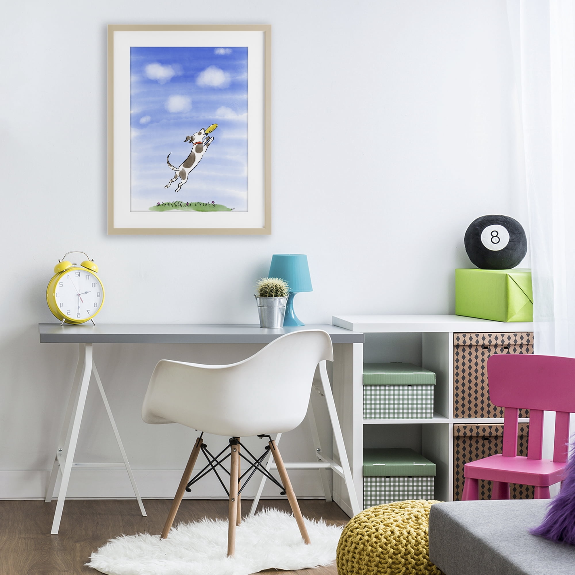 Stupell Industries Dog Catching Frisbee Birch Framed Print Under Glass, design by Patti Mann